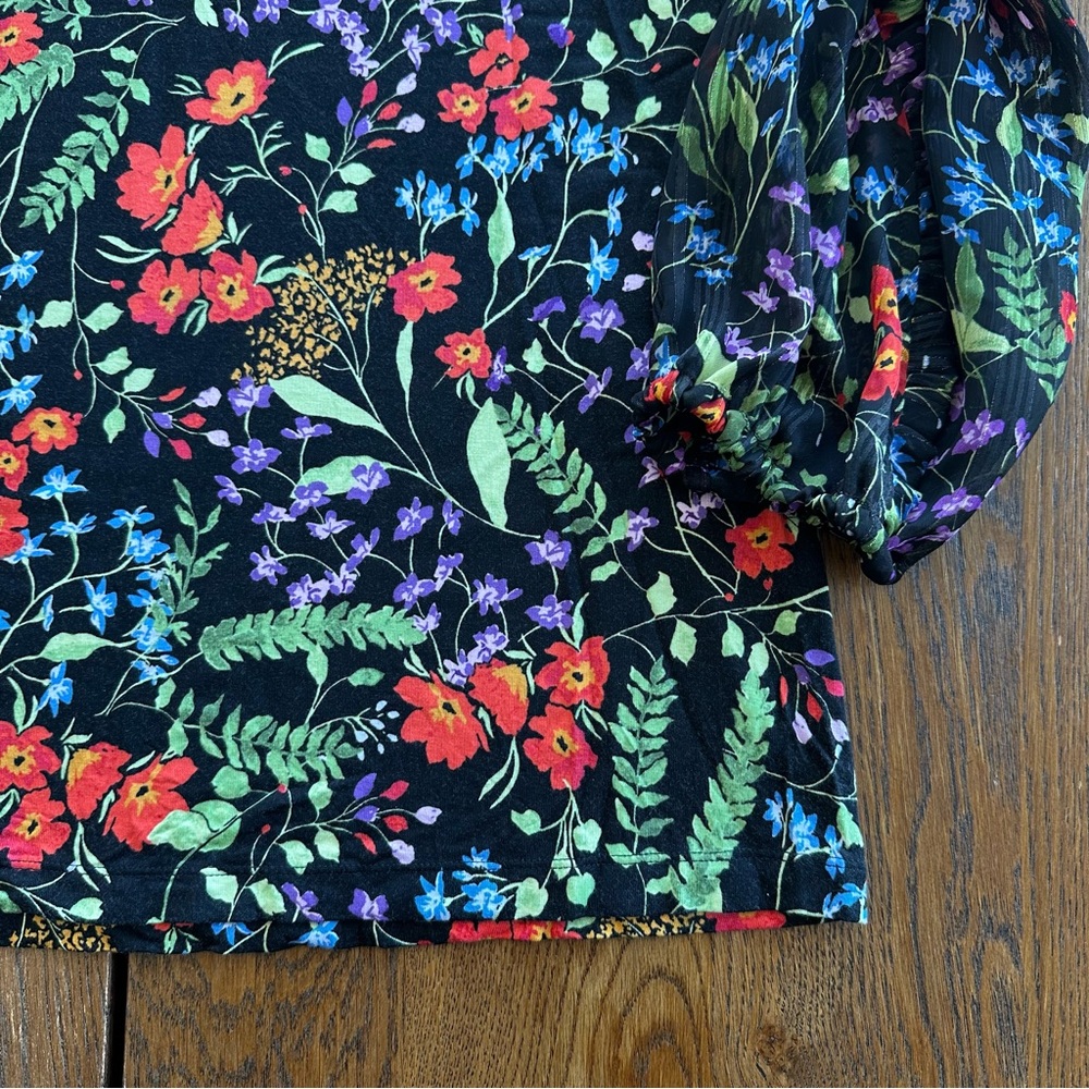 Maeve by Anthropologie Jacquin Peasant Blouse Black Floral Long Sleeve Women’s - Picture 12 of 16